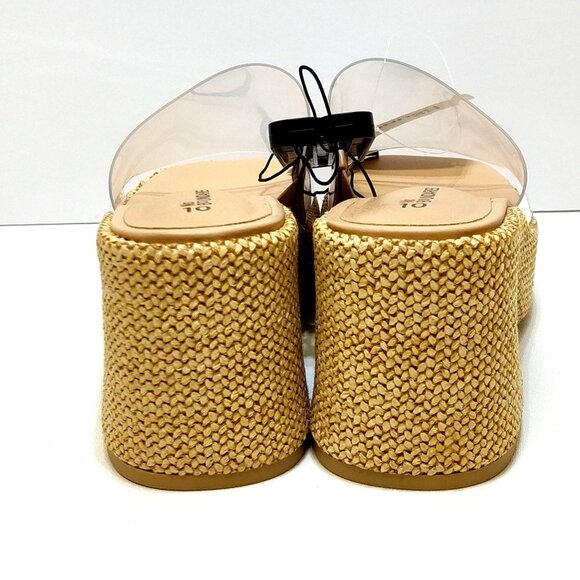 No Boundaries Platform Mule Jute Rattan Sandals Clear Strap Memory Foam Size 10 - Picture 6 of 10